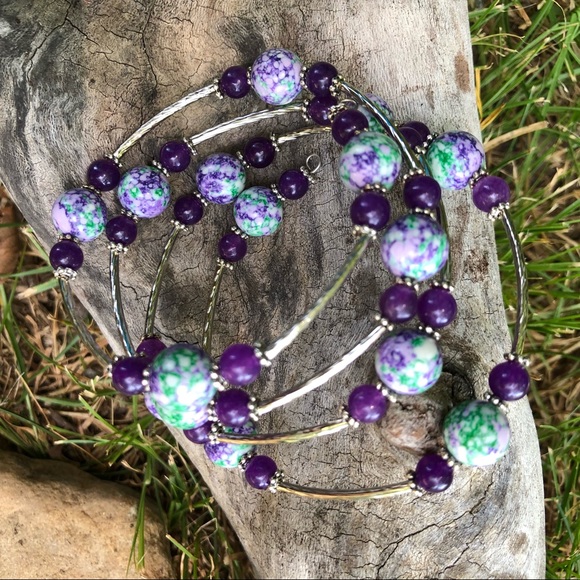 💖Purple & Green Porcelain and Amethyst Bracelet💖 - Picture 3 of 4
